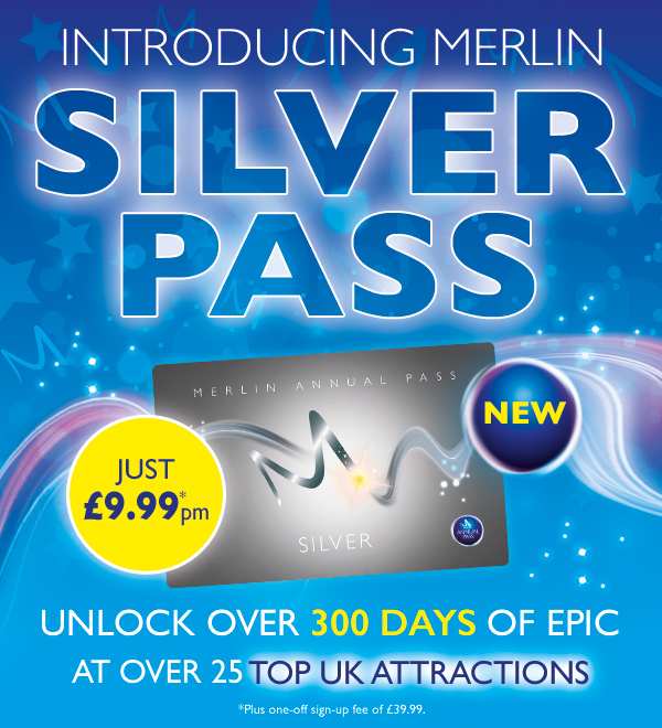 Introducing Merlin Silver Pass Just £9.99 per month plus one-off sign up fee of £39.99. Unlock over 300 days of epic at over 25 top UK attractions