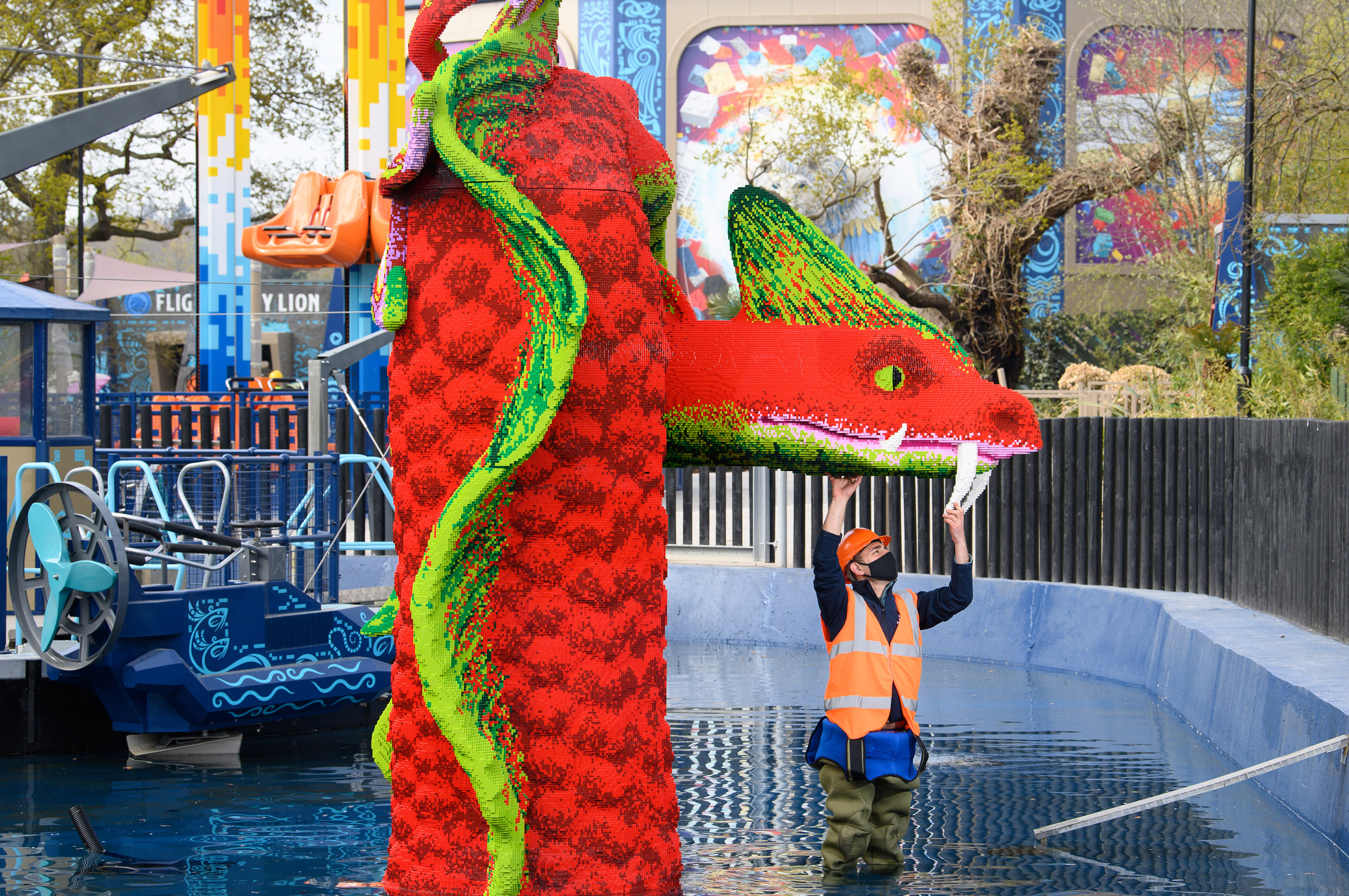Adding finishing touches to Hydra LEGO Model in LEGO MYTHICA at the LEGOLAND Windsor Resort