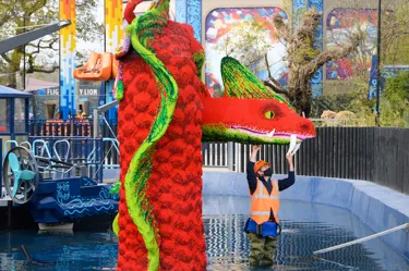 Adding finishing touches to Hydra LEGO Model in LEGO MYTHICA at the LEGOLAND Windsor Resort