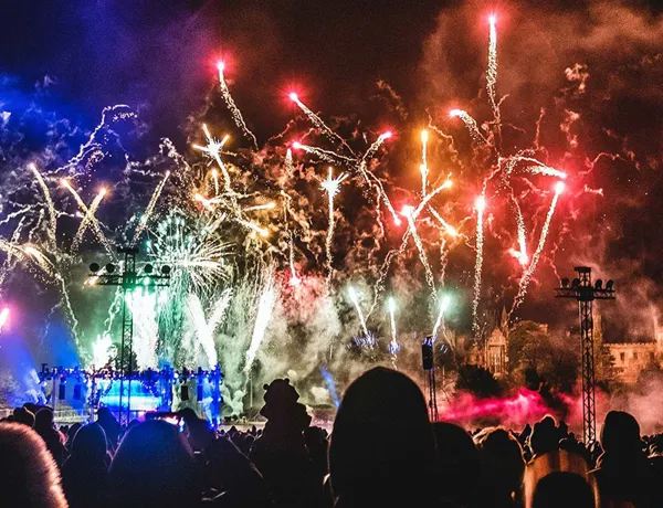 Fireworks in front of the Towers at Alton Towers Resort
