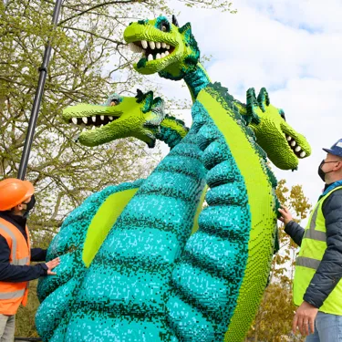 Adding finishing touches to Hydra LEGO Model in LEGO MYTHICA at the LEGOLAND Windsor Resort