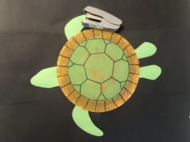 Create a Turtle Step 5: Staple the head, wings and flippers to the turtle’s shell.