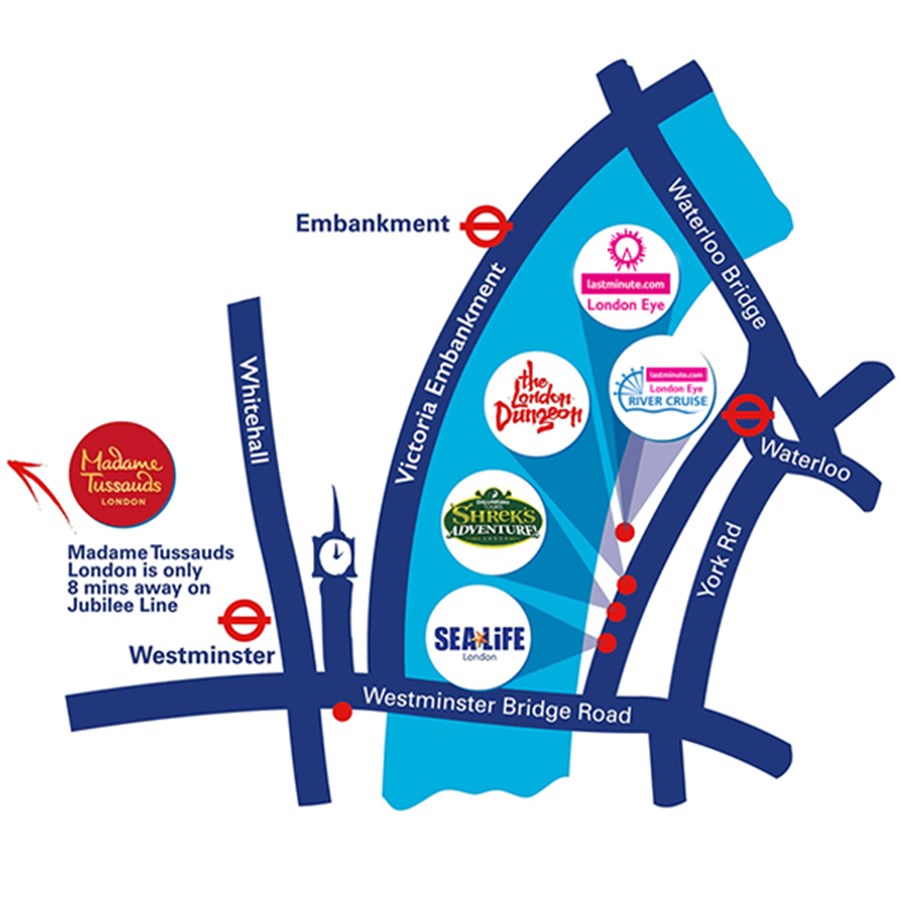 Map of Merlin attractions on London's Southbank